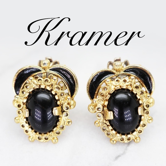 Kramer Jewelry - Vintage 1950s KRAMER Black Onyx Earrings